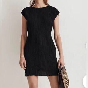 Madewell Plissé Mini Tee Crinkle Black Dress Women’s Size 8